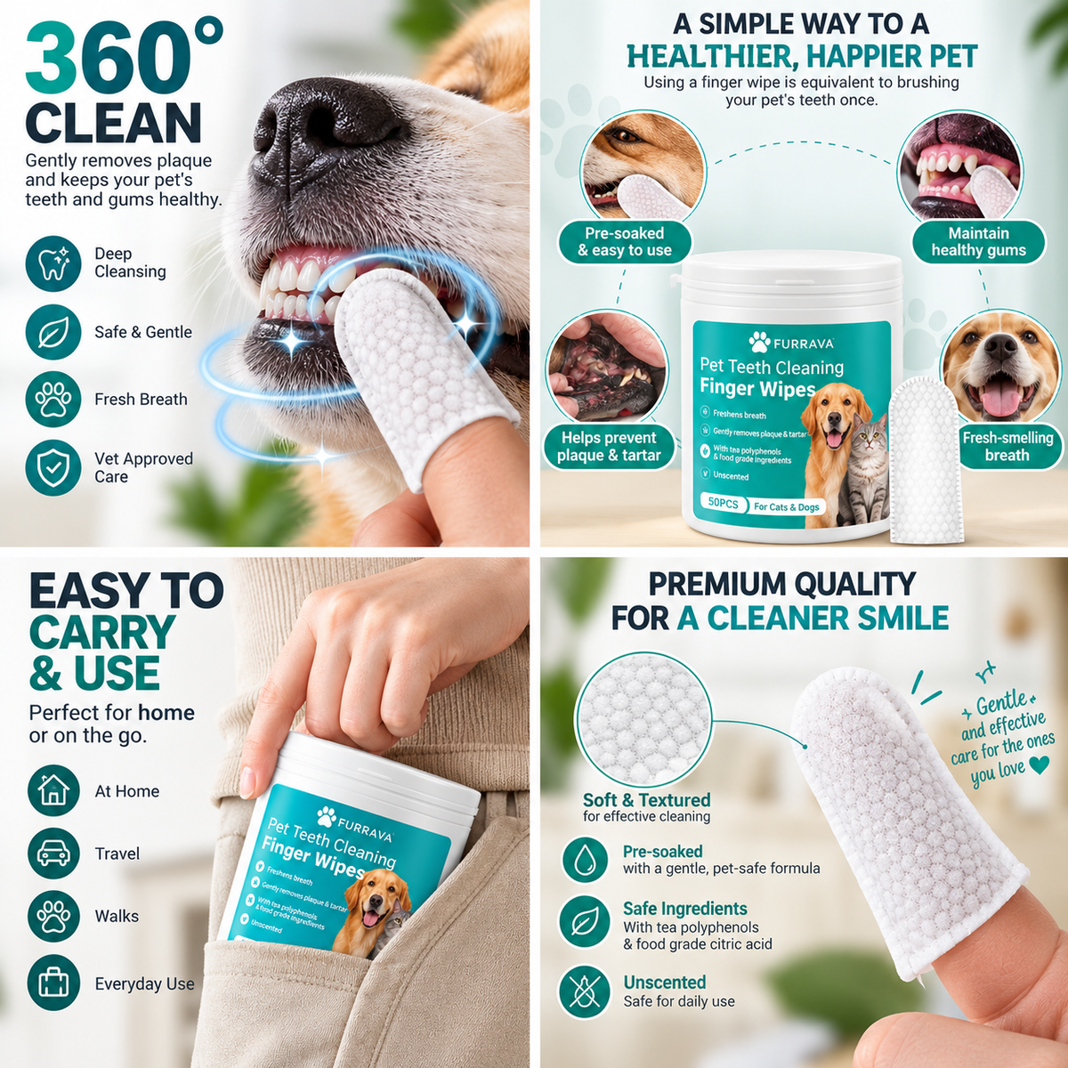 Pet Teeth Cleaning Finger Wipes